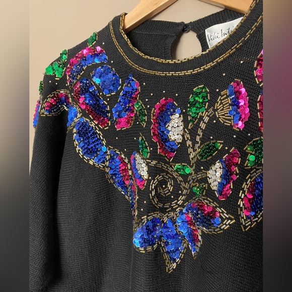 VICKI INTERNATIONAL sequin bedazzled vintage sweater glam granny party MINT sz M - Picture 4 of 13